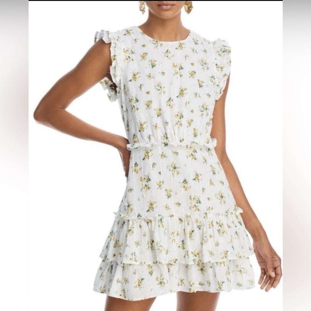 AQUA Floral Ruffle Sleeve Cotton Dress Size S